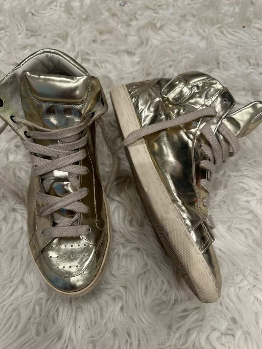 Burberry Metallic Gold High-Top Women's Sneakers - Picture 4 of 9